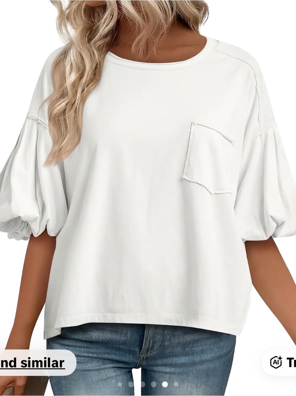 Women’s White Pocket Bubble Sleeve Top
